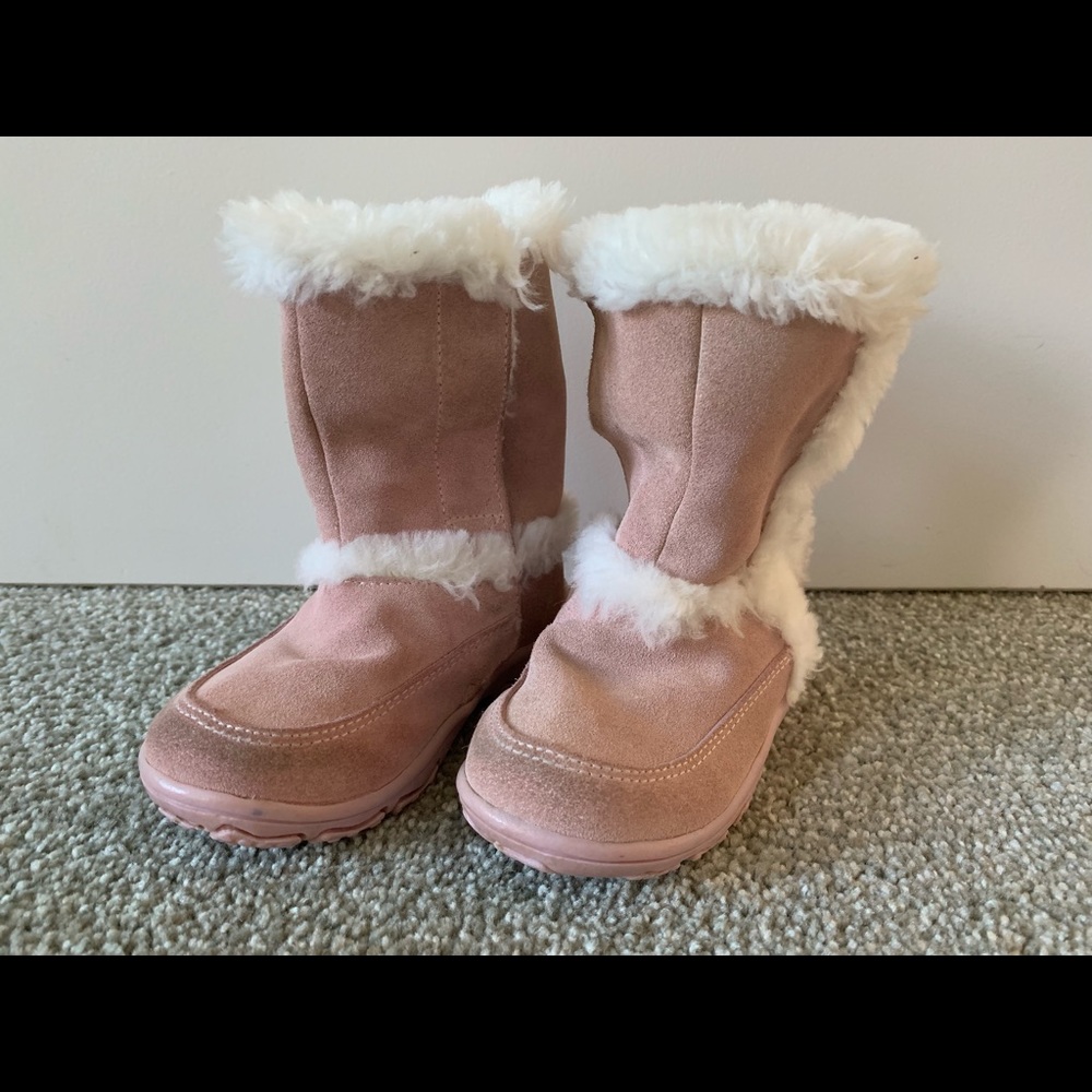 Janie and Jack pink and white fuzzy boots